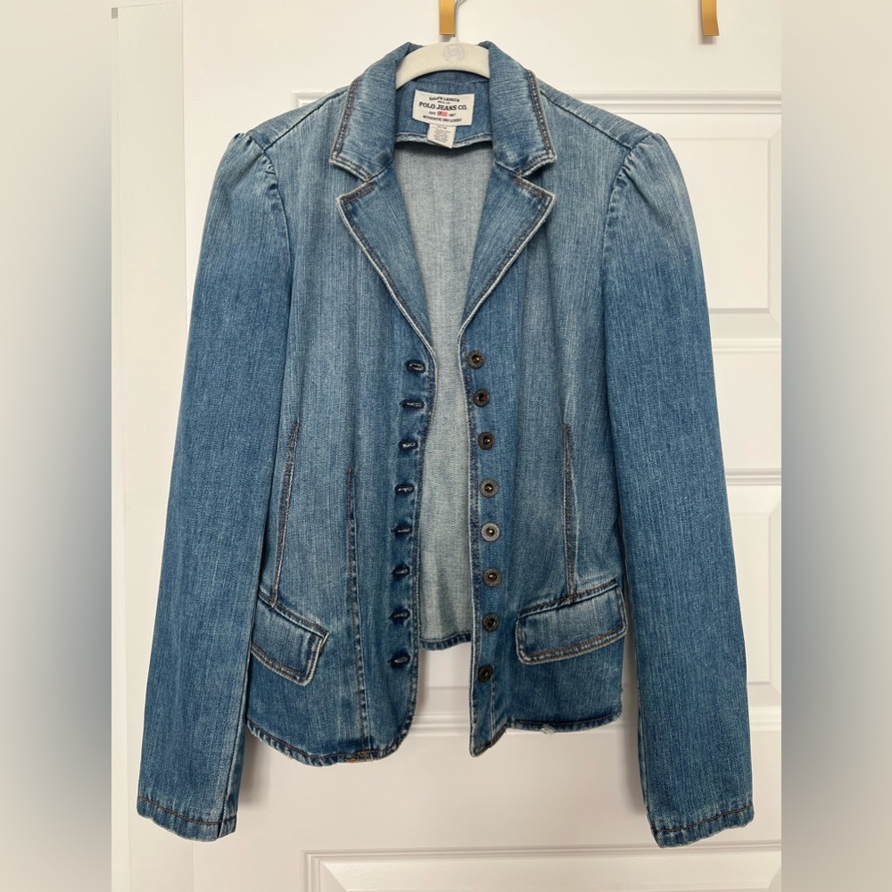 Ralph Lauren Polo Tailored Puff Sleeve Women’s Denim Jacket Size Medium